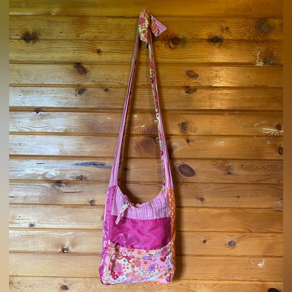 Pink Floral Crossbody Bag with Adjustable Strap